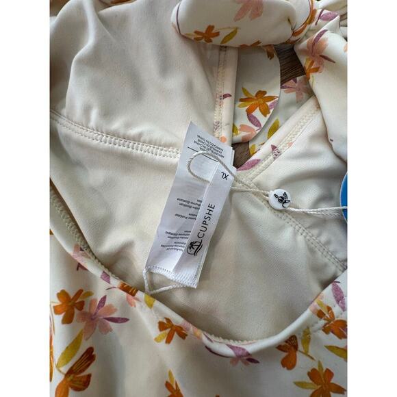 NWT Cupshe Women's Cream Orange Floral Print One-Piece Bathing Swimsuit Size XL - Picture 5 of 7